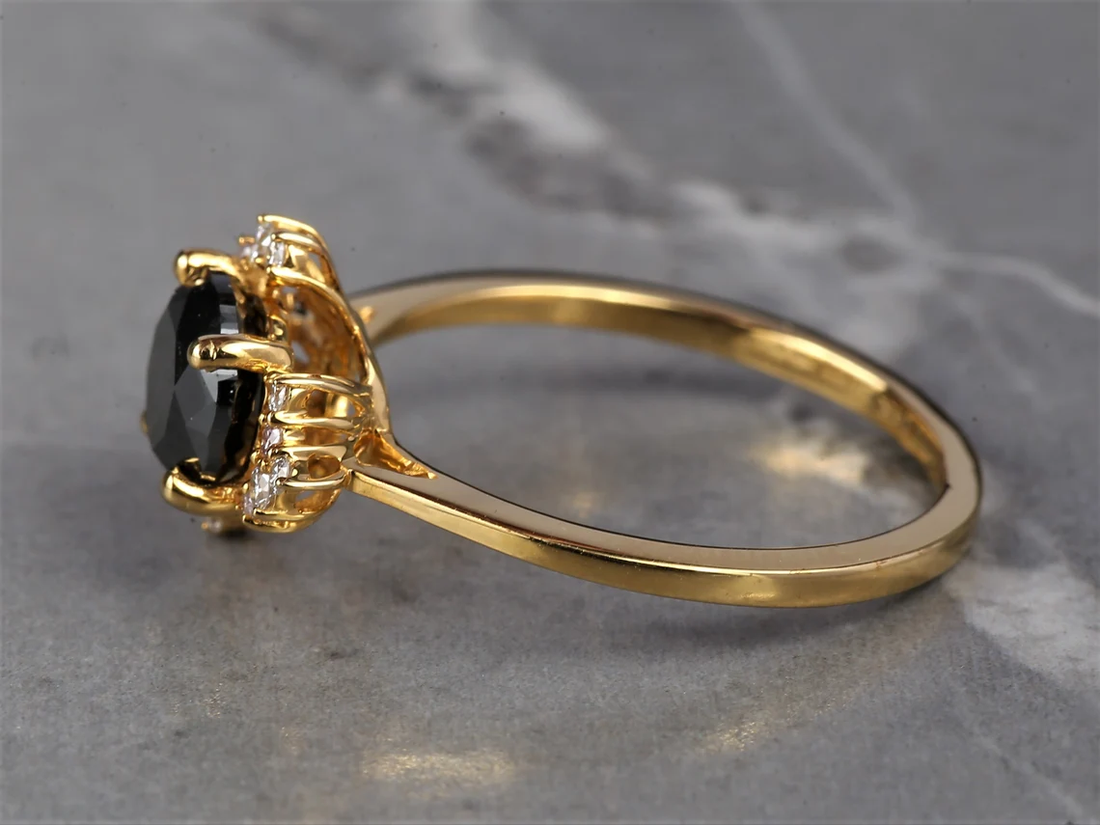 Black Round Diamond Enagagement Ring, Natural Round Pink Diamond Anniversary Ring, Gift for Her