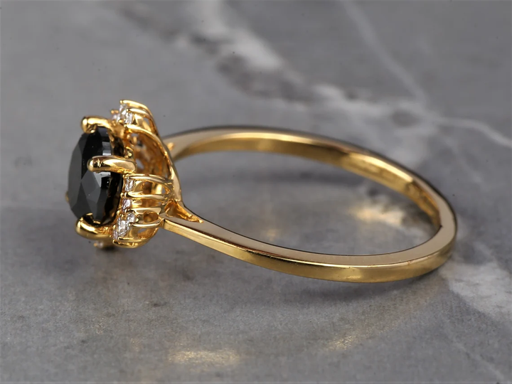 Black Round Diamond Enagagement Ring, Natural Round Pink Diamond Anniversary Ring, Gift for Her