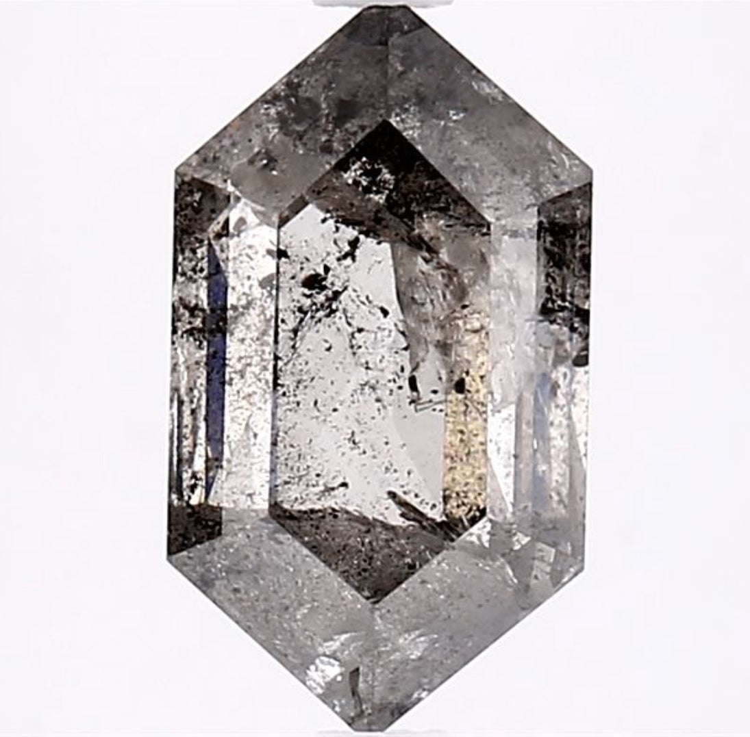 1.92 Carat Salt and Pepper Diamond, Natural Gray Color Hexagon Loose Diamond for Engagement Ring