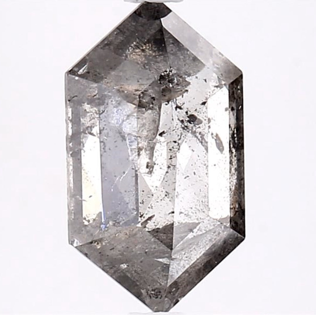 1.92 Carat Salt and Pepper Diamond, Natural Gray Color Hexagon Loose Diamond for Engagement Ring