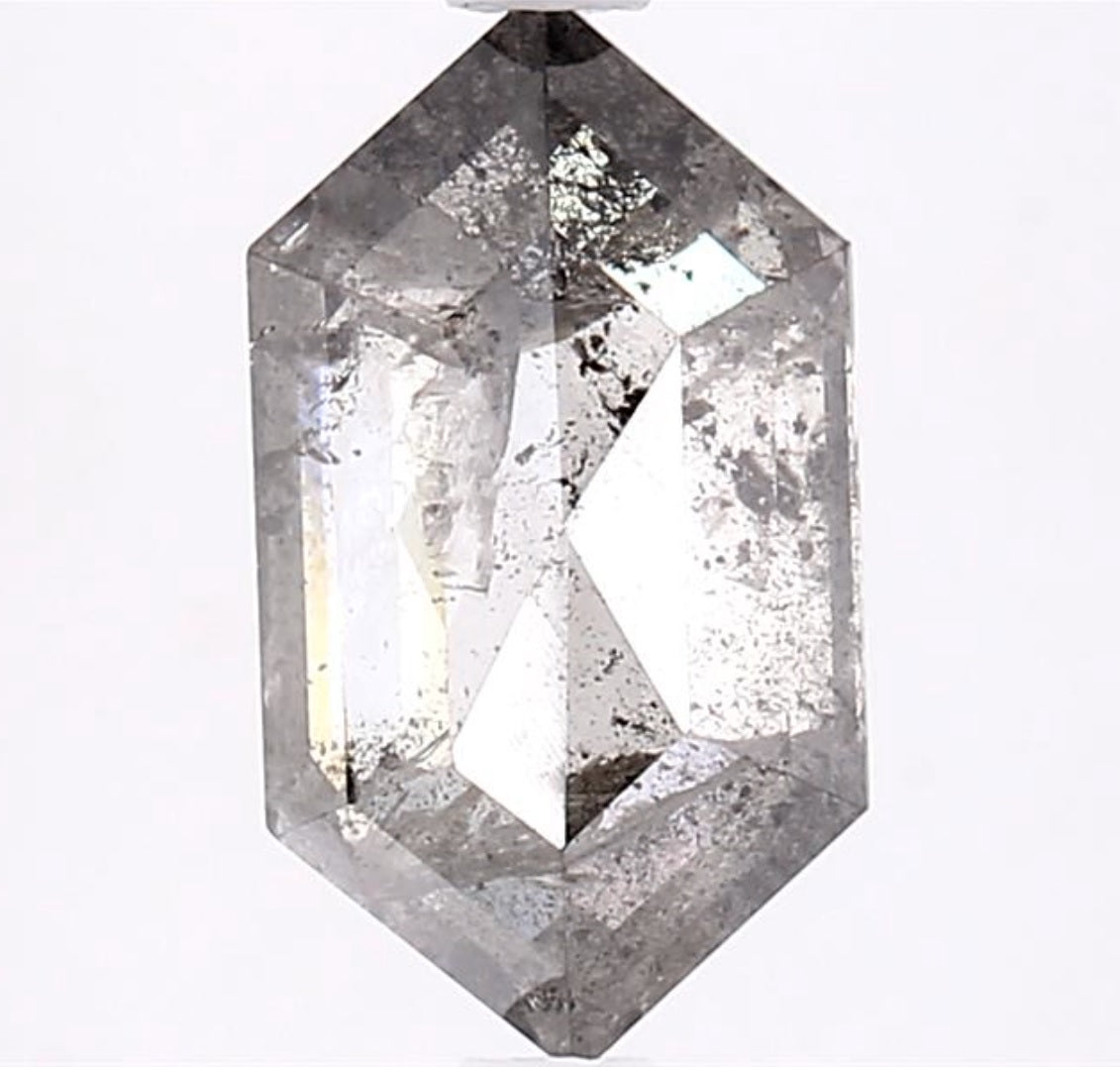 1.92 Carat Salt and Pepper Diamond, Natural Gray Color Hexagon Loose Diamond for Engagement Ring