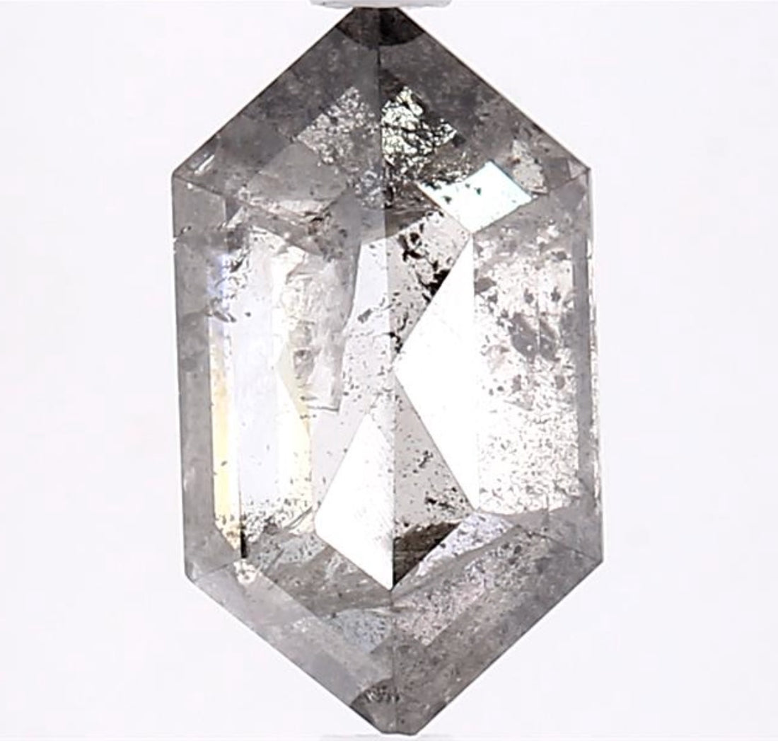 1.92 Carat Salt and Pepper Diamond, Natural Gray Color Hexagon Loose Diamond for Engagement Ring