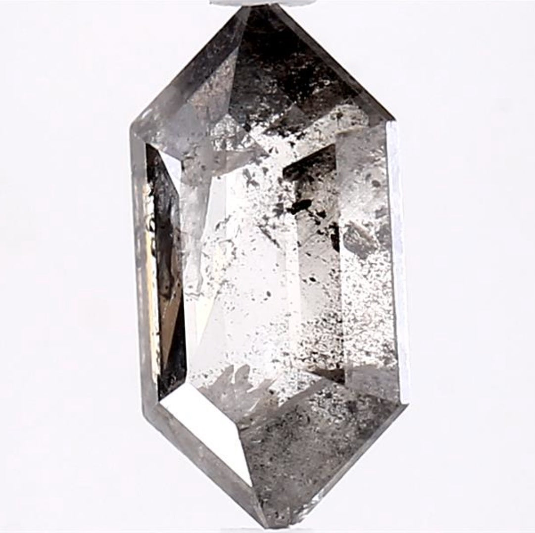 1.92 Carat Salt and Pepper Diamond, Natural Gray Color Hexagon Loose Diamond for Engagement Ring