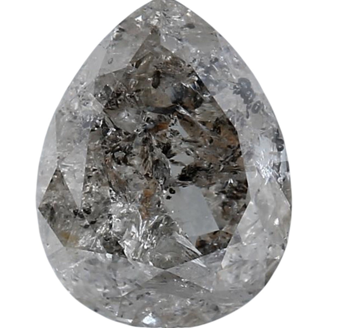 1.73 Carat Salt and Pepper Diamond, Natural Gray Color Pear Loose Diamond for Engagement Ring