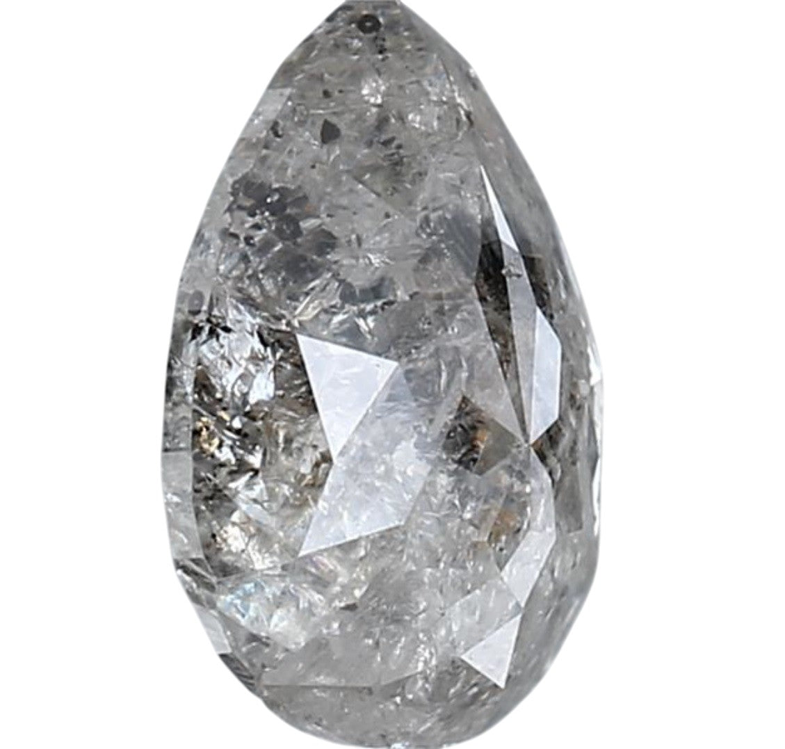 1.73 Carat Salt and Pepper Diamond, Natural Gray Color Pear Loose Diamond for Engagement Ring