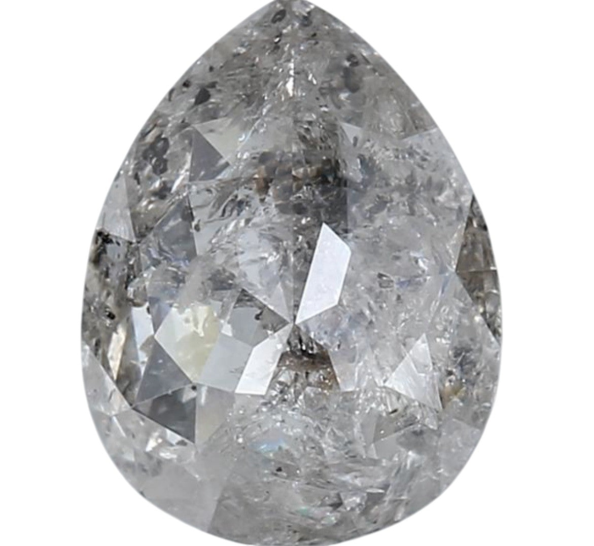 1.73 Carat Salt and Pepper Diamond, Natural Gray Color Pear Loose Diamond for Engagement Ring