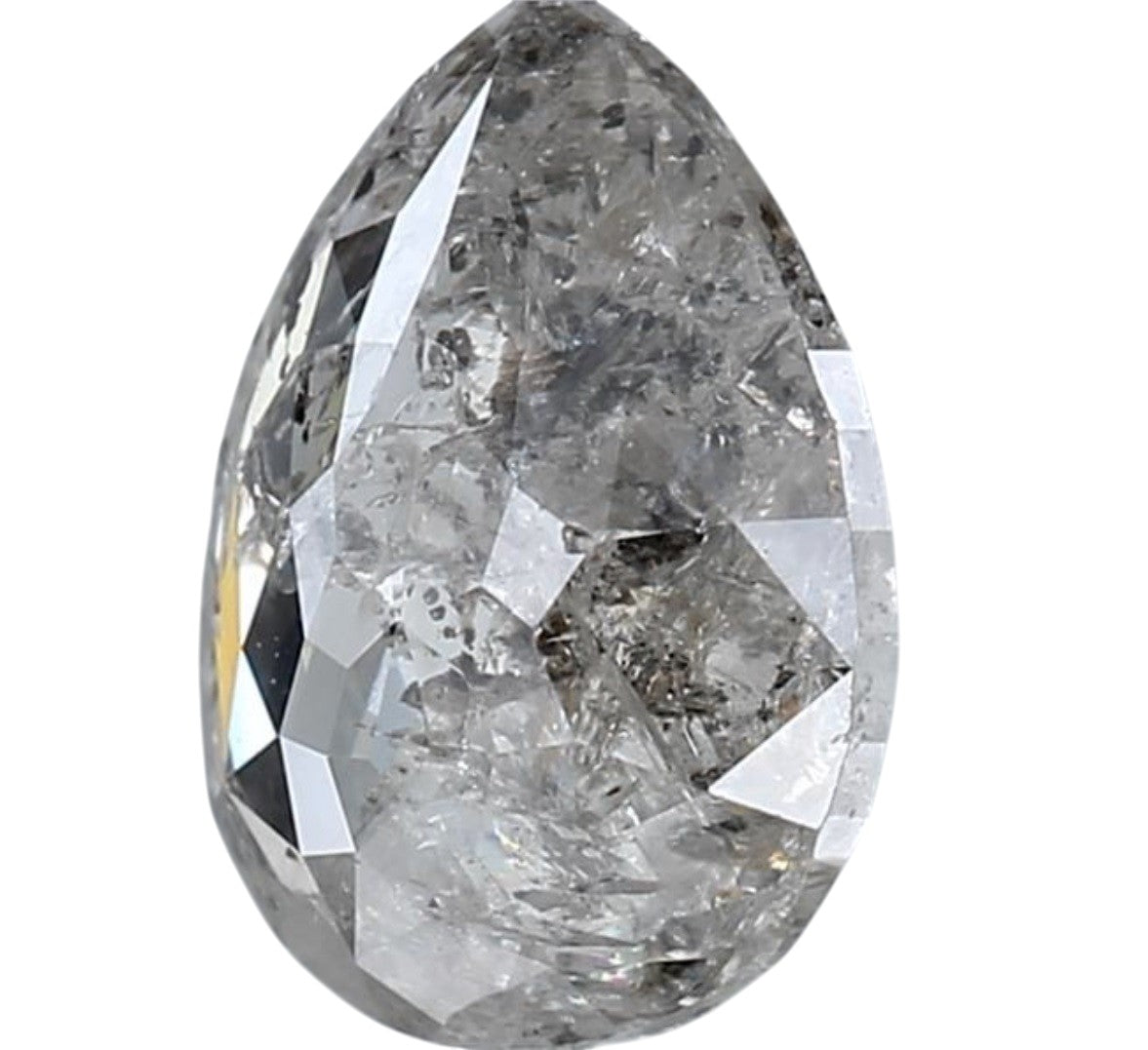 1.73 Carat Salt and Pepper Diamond, Natural Gray Color Pear Loose Diamond for Engagement Ring