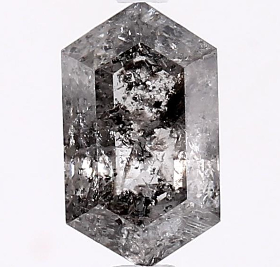 1.53 Carat Salt and Pepper Diamond, Natural Gray Color Hexagon Loose Diamond for Engagement Ring