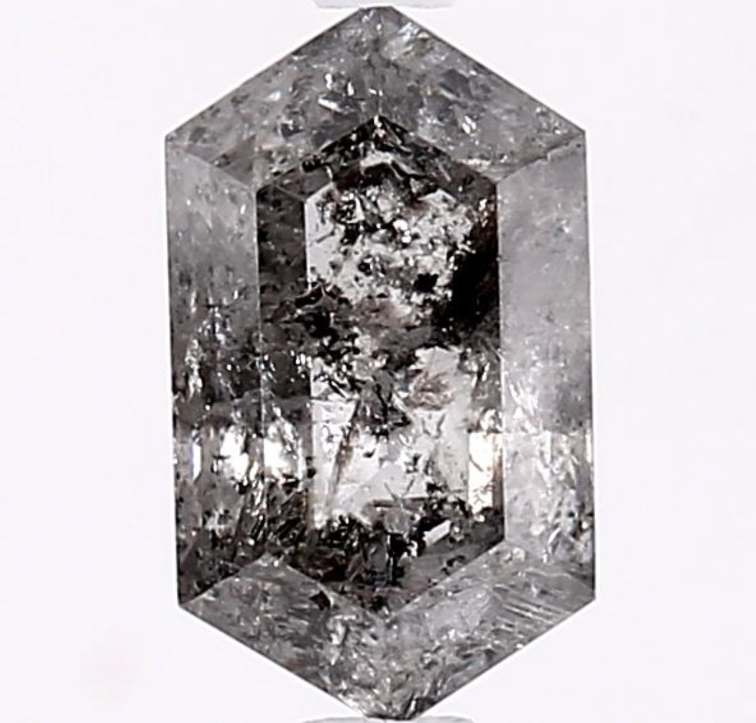 1.53 Carat Salt and Pepper Diamond, Natural Gray Color Hexagon Loose Diamond for Engagement Ring