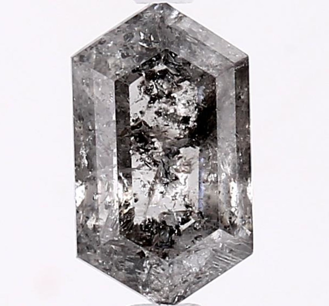 1.53 Carat Salt and Pepper Diamond, Natural Gray Color Hexagon Loose Diamond for Engagement Ring