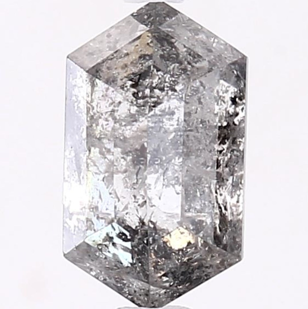 1.53 Carat Salt and Pepper Diamond, Natural Gray Color Hexagon Loose Diamond for Engagement Ring