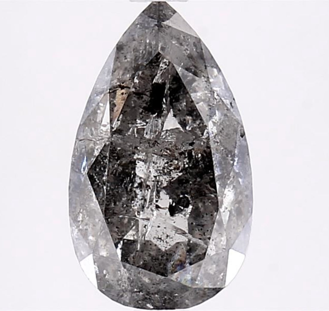 2.75 Carat Salt and Pepper Diamond, Natural Gray Color Pear Loose Diamond for Engagement Ring