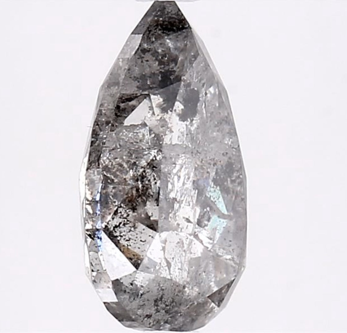 2.75 Carat Salt and Pepper Diamond, Natural Gray Color Pear Loose Diamond for Engagement Ring