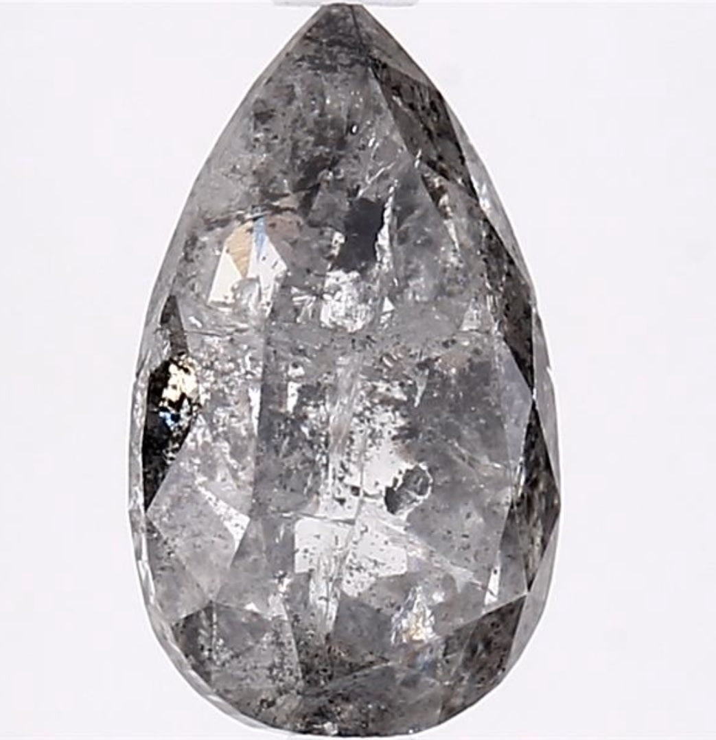 2.75 Carat Salt and Pepper Diamond, Natural Gray Color Pear Loose Diamond for Engagement Ring