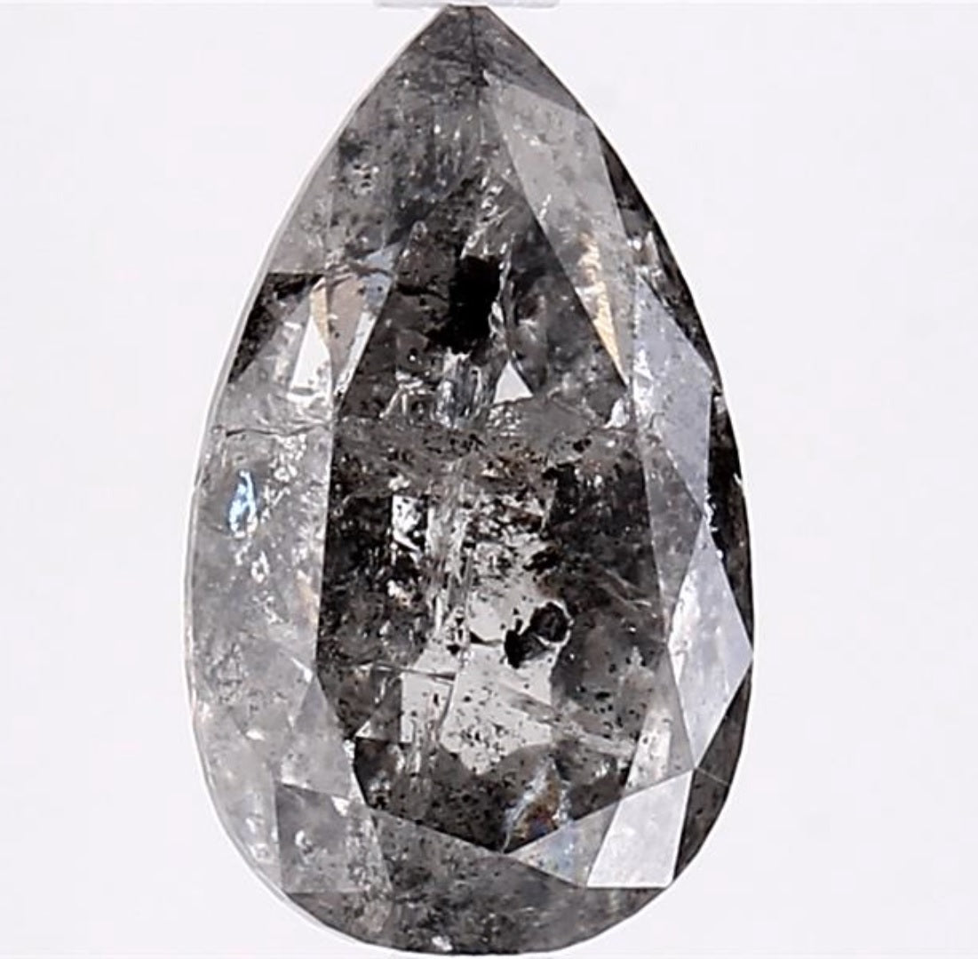 2.75 Carat Salt and Pepper Diamond, Natural Gray Color Pear Loose Diamond for Engagement Ring