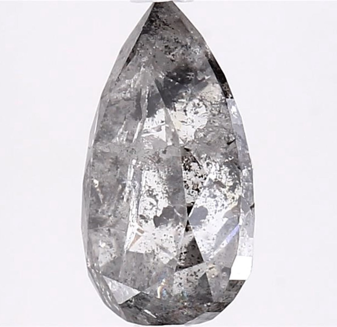 2.75 Carat Salt and Pepper Diamond, Natural Gray Color Pear Loose Diamond for Engagement Ring