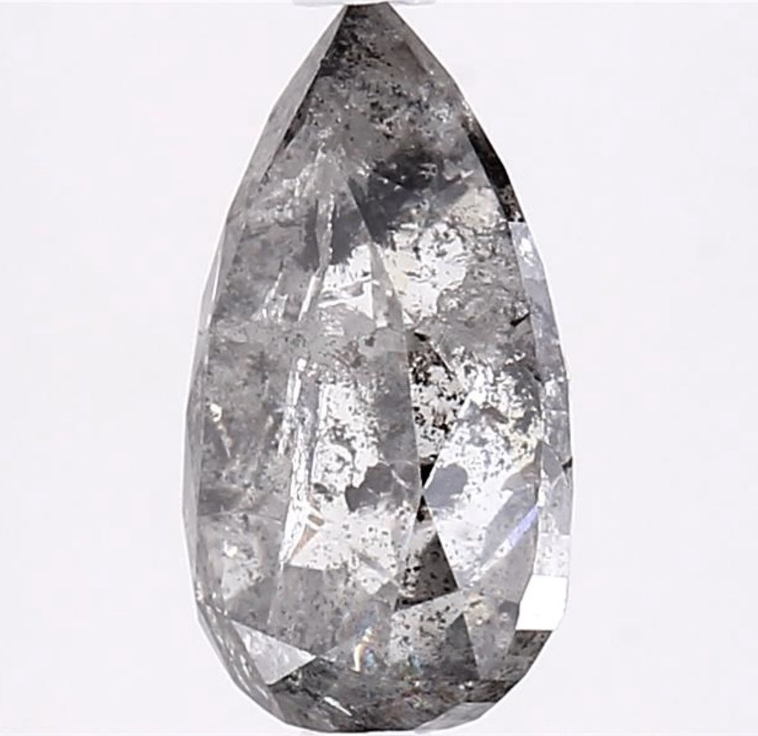 2.75 Carat Salt and Pepper Diamond, Natural Gray Color Pear Loose Diamond for Engagement Ring