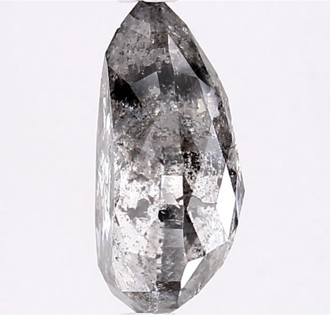 2.75 Carat Salt and Pepper Diamond, Natural Gray Color Pear Loose Diamond for Engagement Ring