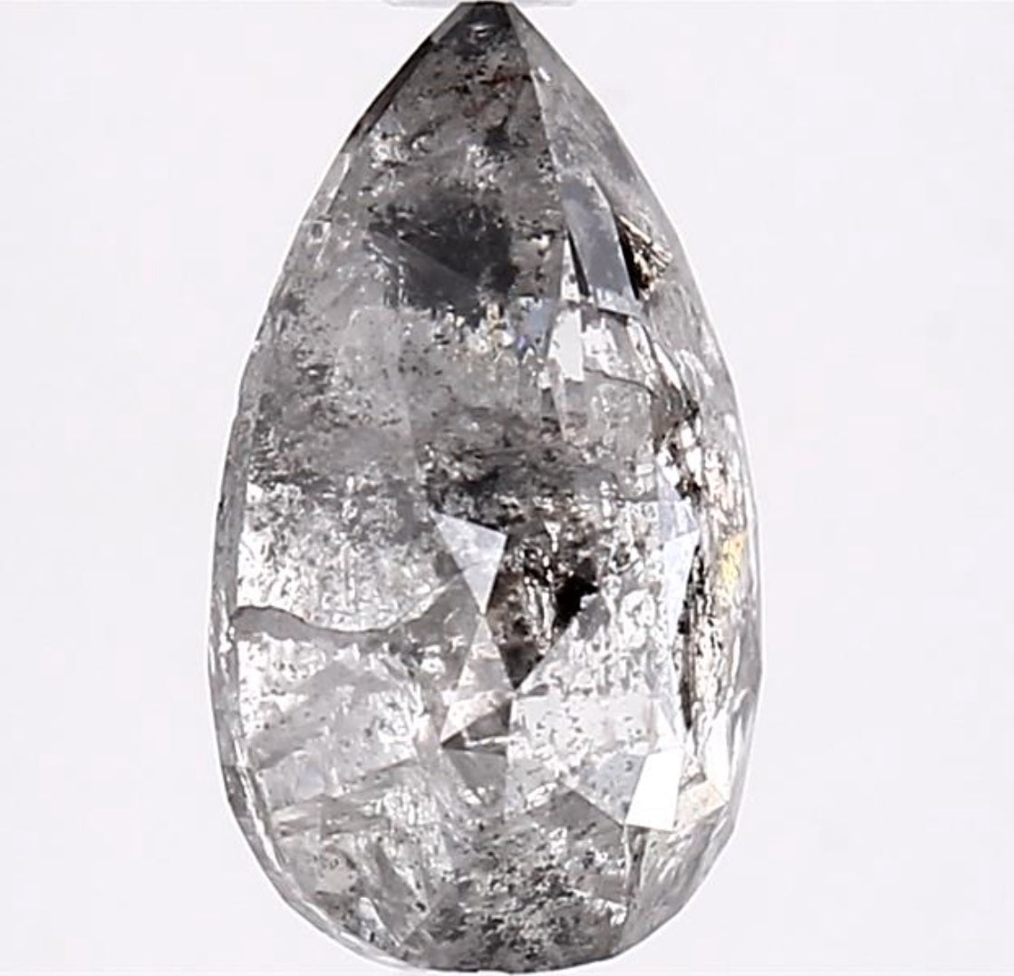 2.75 Carat Salt and Pepper Diamond, Natural Gray Color Pear Loose Diamond for Engagement Ring
