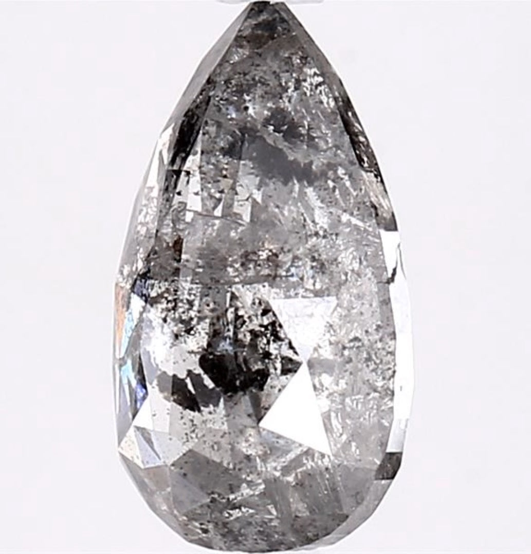 2.75 Carat Salt and Pepper Diamond, Natural Gray Color Pear Loose Diamond for Engagement Ring