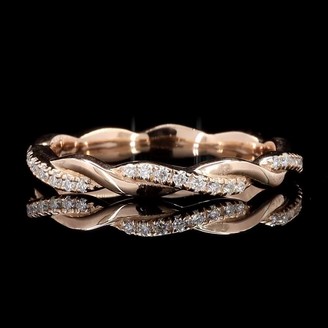 White Diamond Infinity Band, 14k Gold Natural Round Diamond Dainty Ring wt Certi, Handmade Vintage Gold Jewelry, Cluster Ring, Gift for Her