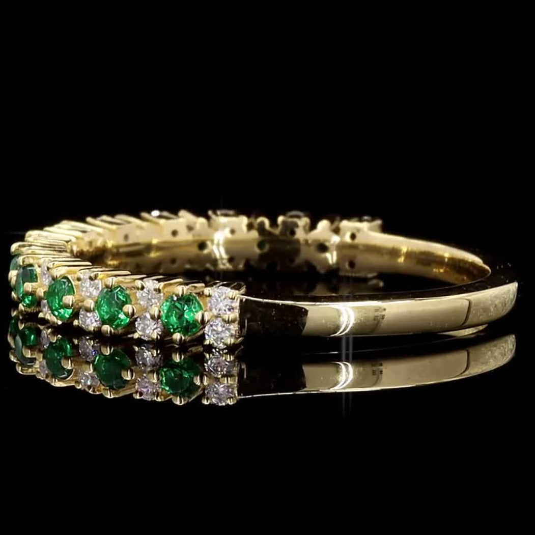 14k Gold Natural Green White Round Diamond Ring, Raw Diamond Dainty Ring, Vintage Gold Jewelry Eternity Cluster Ring, Gift for Her