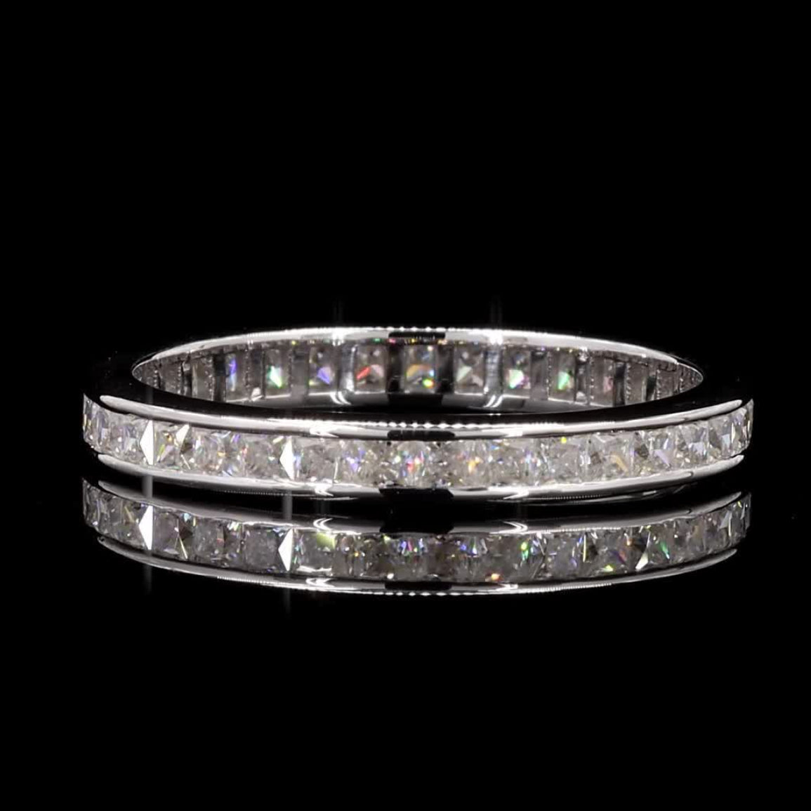 White Diamond Eternity Band, 14k Gold Natural Princess Diamond Ring, Handmade Vintage Gold Jewelry, Cluster Ring, Gift for Women