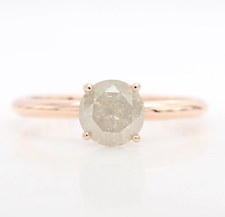 Gray Diamond Ring, 14K Gold Engagement Ring, Natural Round Diamond Prong Wedding Ring