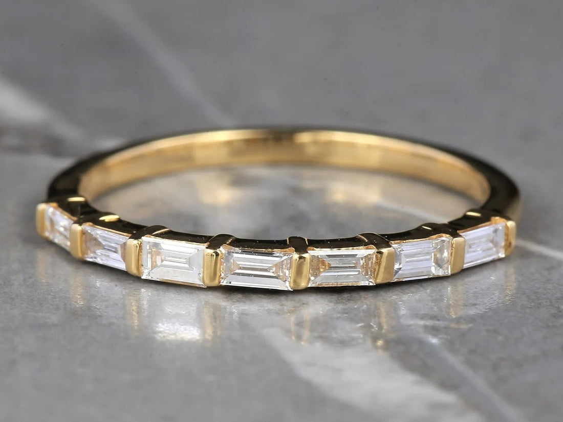 White Diamond Ring, 14K Gold Engagement Ring, Natural Baguette F Color VS Clarity Diamond Ring, Christmas Gift for Her