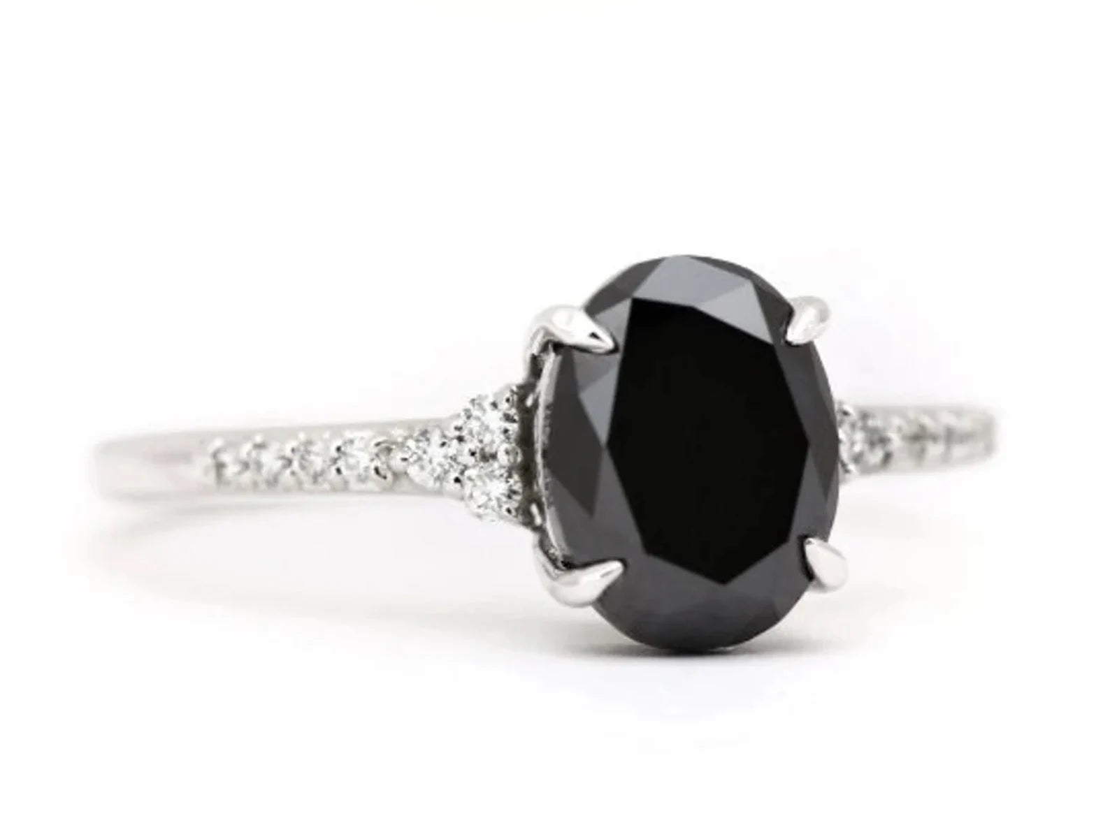 Black Diamond Ring, 14K Gold Engagement Ring, Natural Oval Diamond Ring, Gift for Her