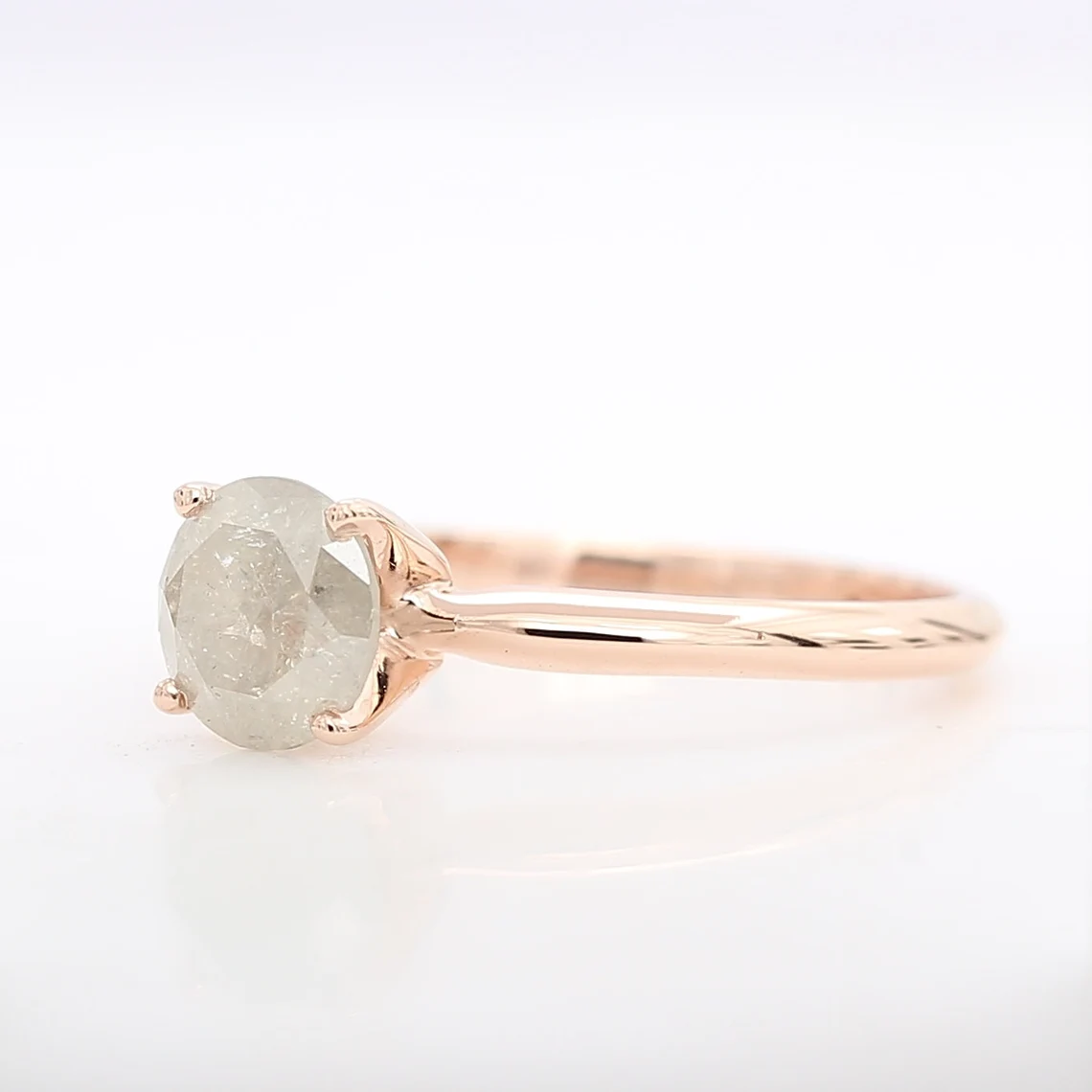 Gray Diamond Ring, 14K Gold Engagement Ring, Natural Round Diamond Prong Wedding Ring