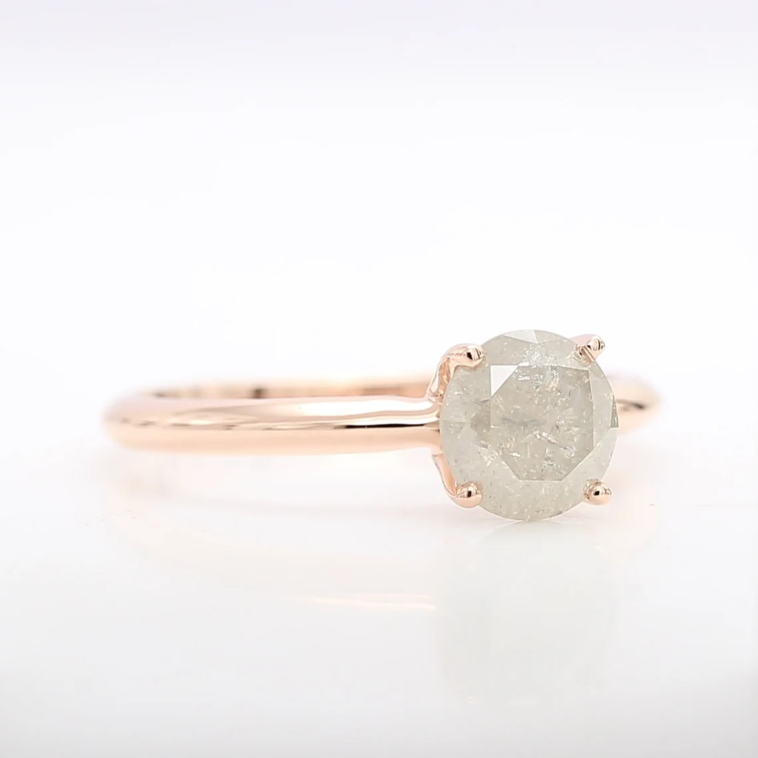 Gray Diamond Ring, 14K Gold Engagement Ring, Natural Round Diamond Prong Wedding Ring