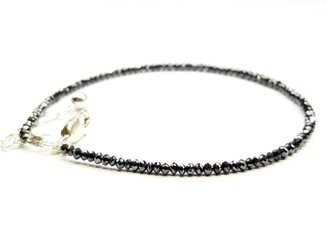 7.00 Carat Natural Black Round Polished Loose Diamonds Beads 7 Inch Bracelet wt Silver Clasp