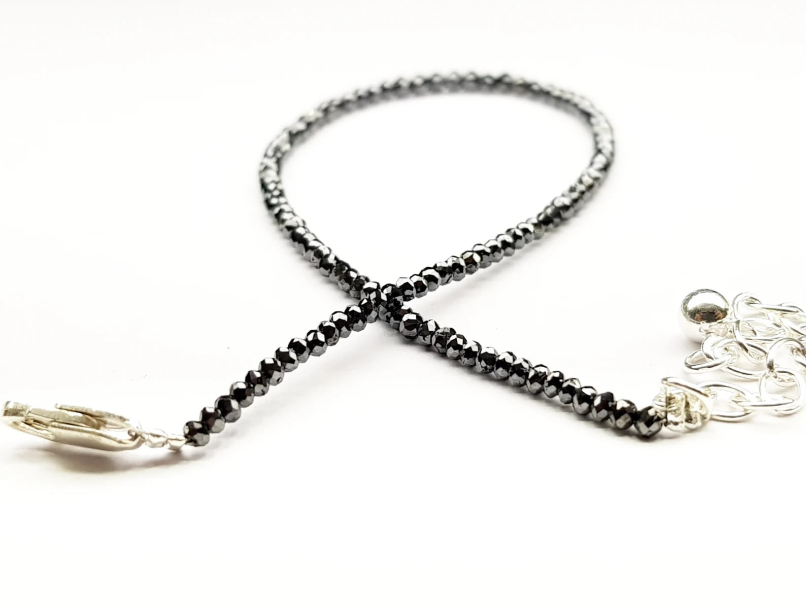 7.00 Carat Natural Black Round Polished Loose Diamonds Beads 7 Inch Bracelet wt Silver Clasp
