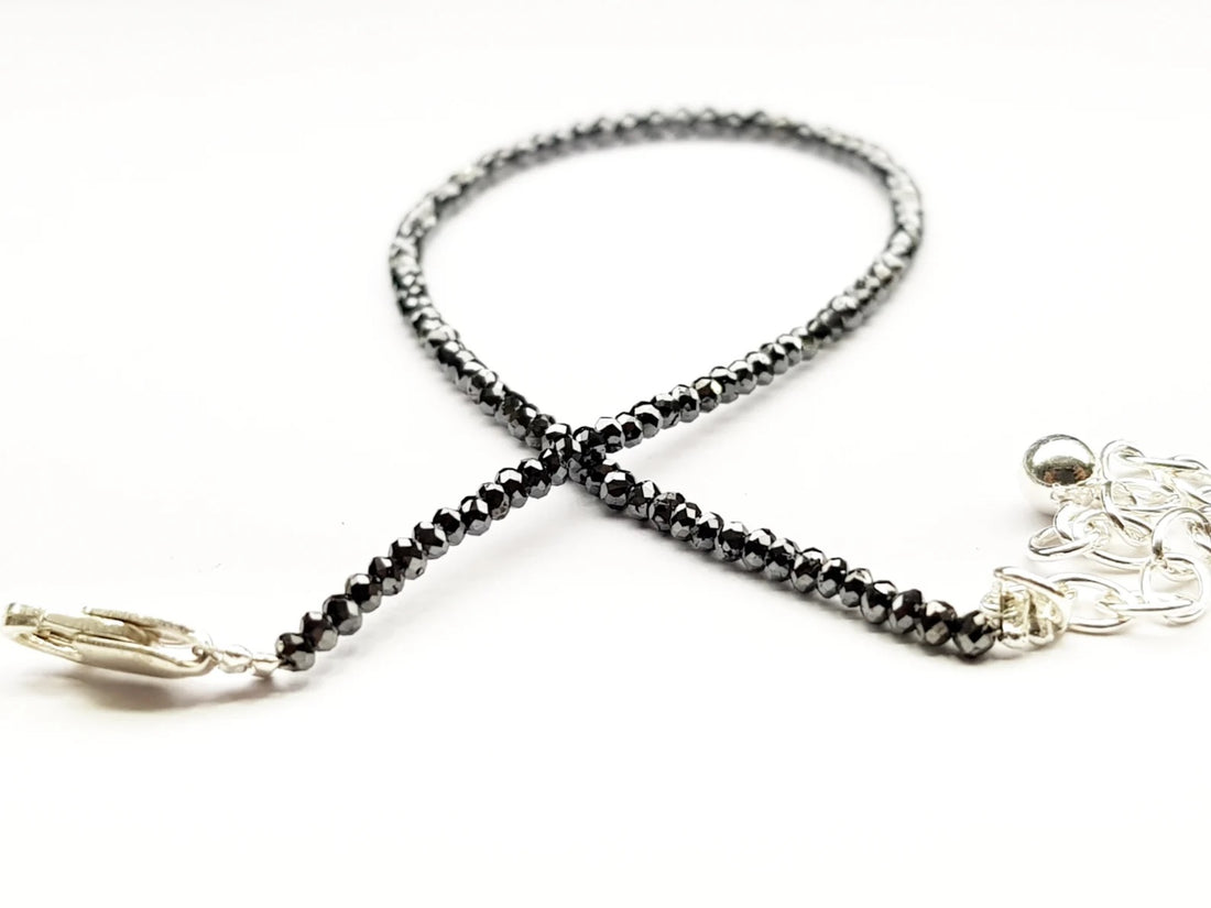 7.00 Carat Natural Black Round Polished Loose Diamonds Beads 7 Inch Bracelet wt Silver Clasp