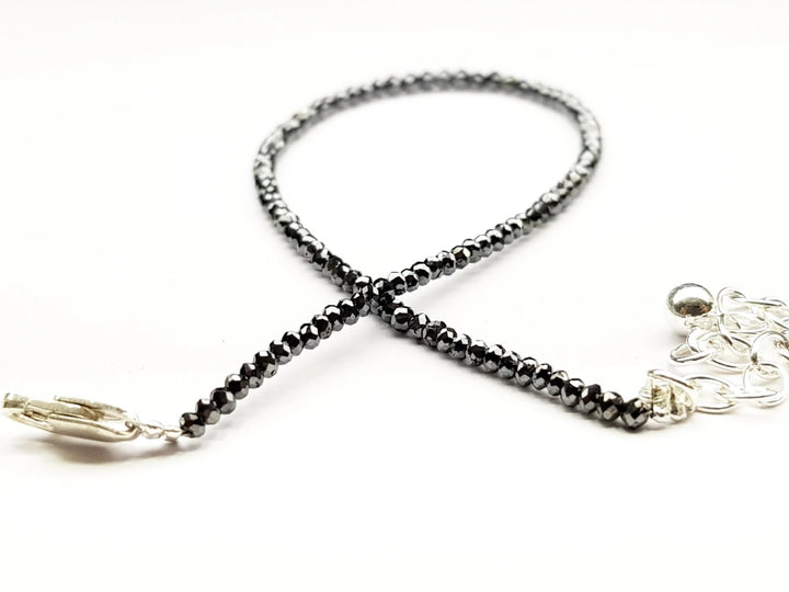 7.00 Carat Natural Black Round Polished Loose Diamonds Beads 7 Inch Bracelet wt Silver Clasp
