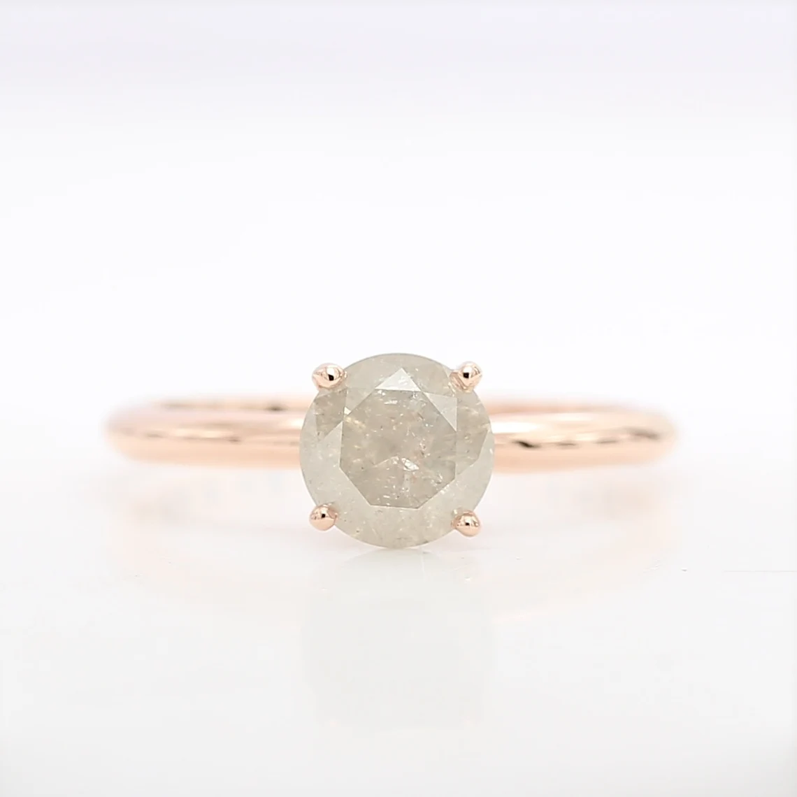 Gray Diamond Ring, 14K Gold Engagement Ring, Natural Round Diamond Prong Wedding Ring