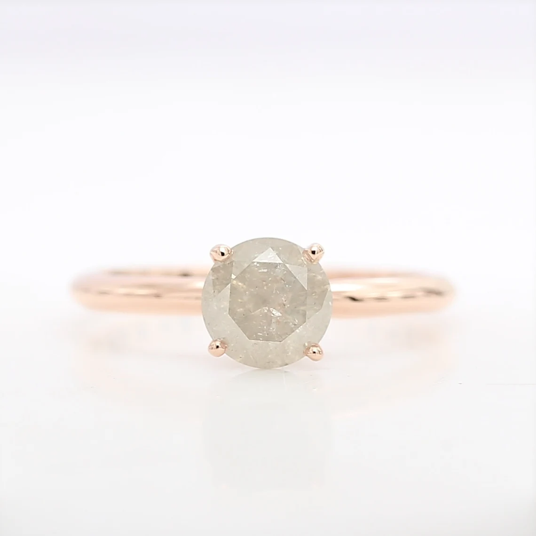 Gray Diamond Ring, 14K Gold Engagement Ring, Natural Round Diamond Prong Wedding Ring