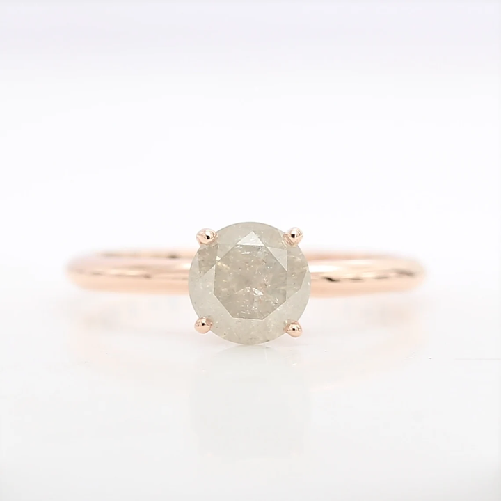 Gray Diamond Ring, 14K Gold Engagement Ring, Natural Round Diamond Prong Wedding Ring
