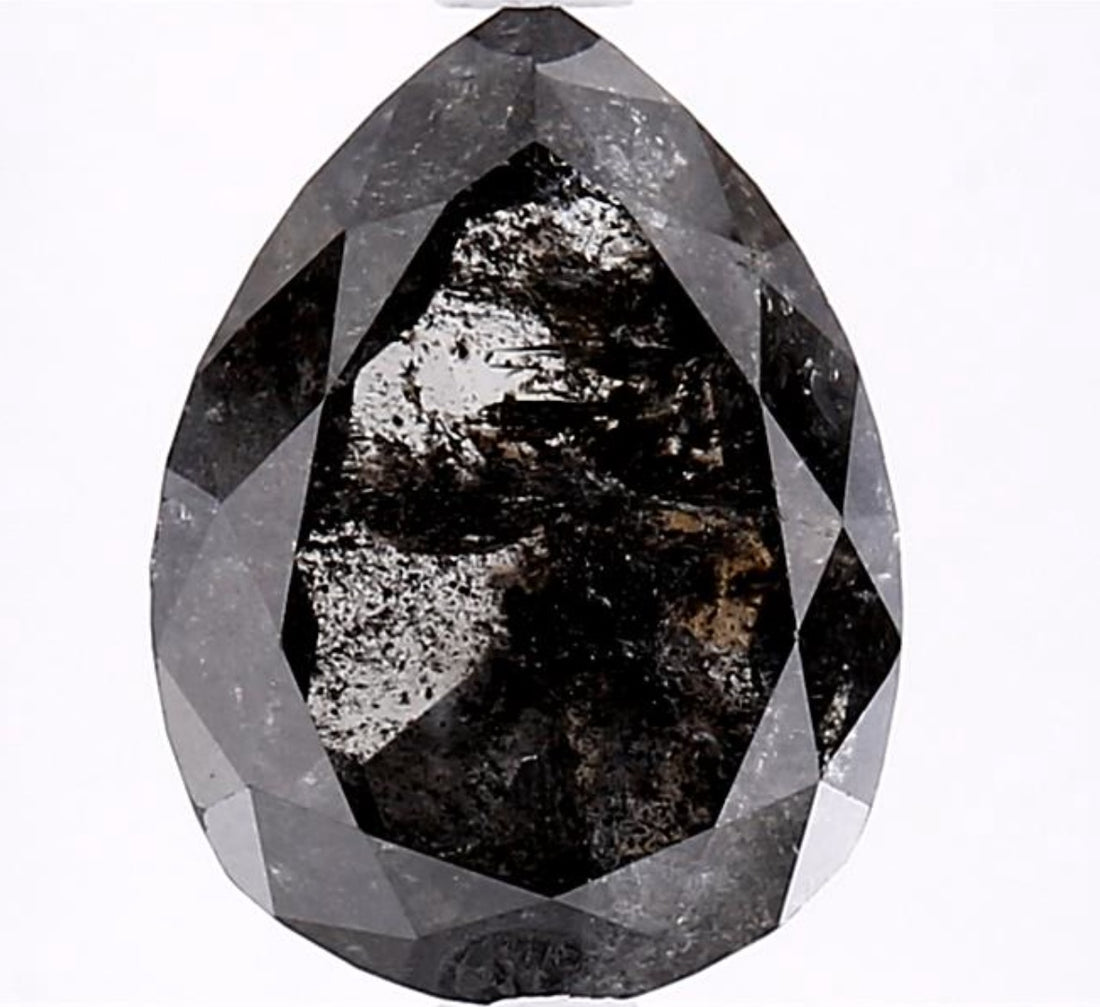 3.23 Carat Salt and Pepper Diamond, Natural Gray Color Pear Loose Diamond for Engagement Ring