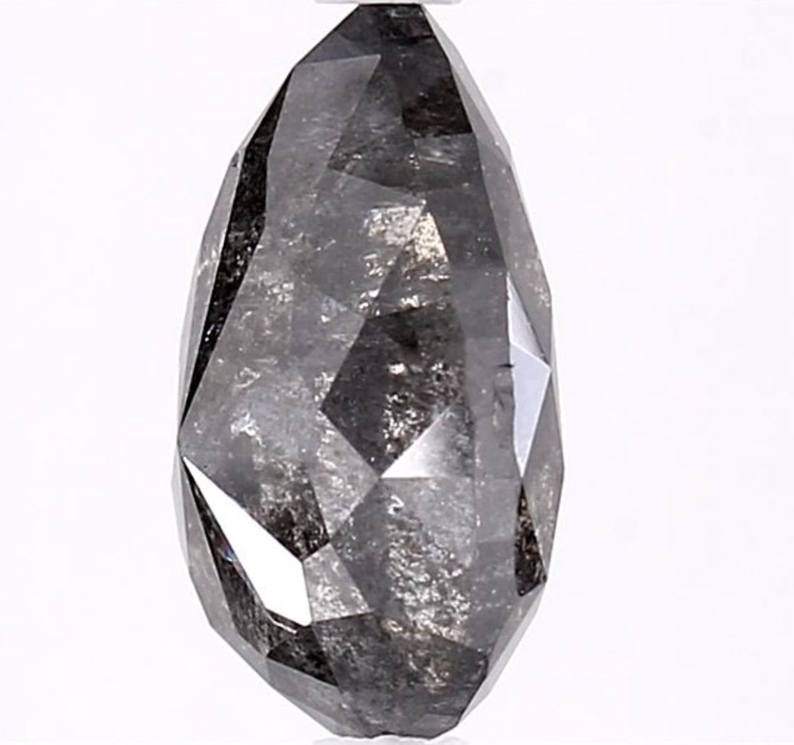 3.23 Carat Salt and Pepper Diamond, Natural Gray Color Pear Loose Diamond for Engagement Ring