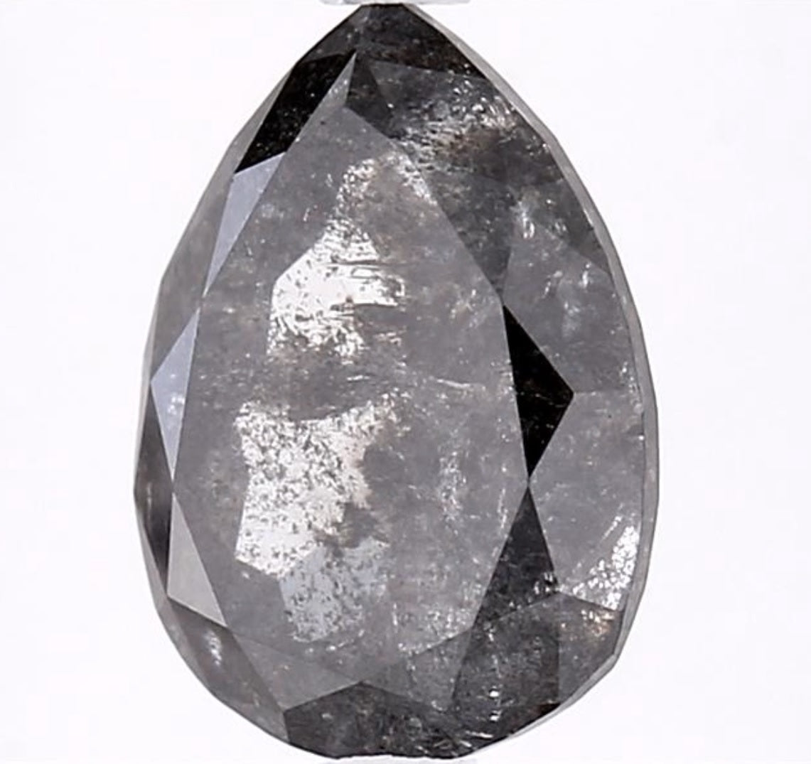 3.23 Carat Salt and Pepper Diamond, Natural Gray Color Pear Loose Diamond for Engagement Ring
