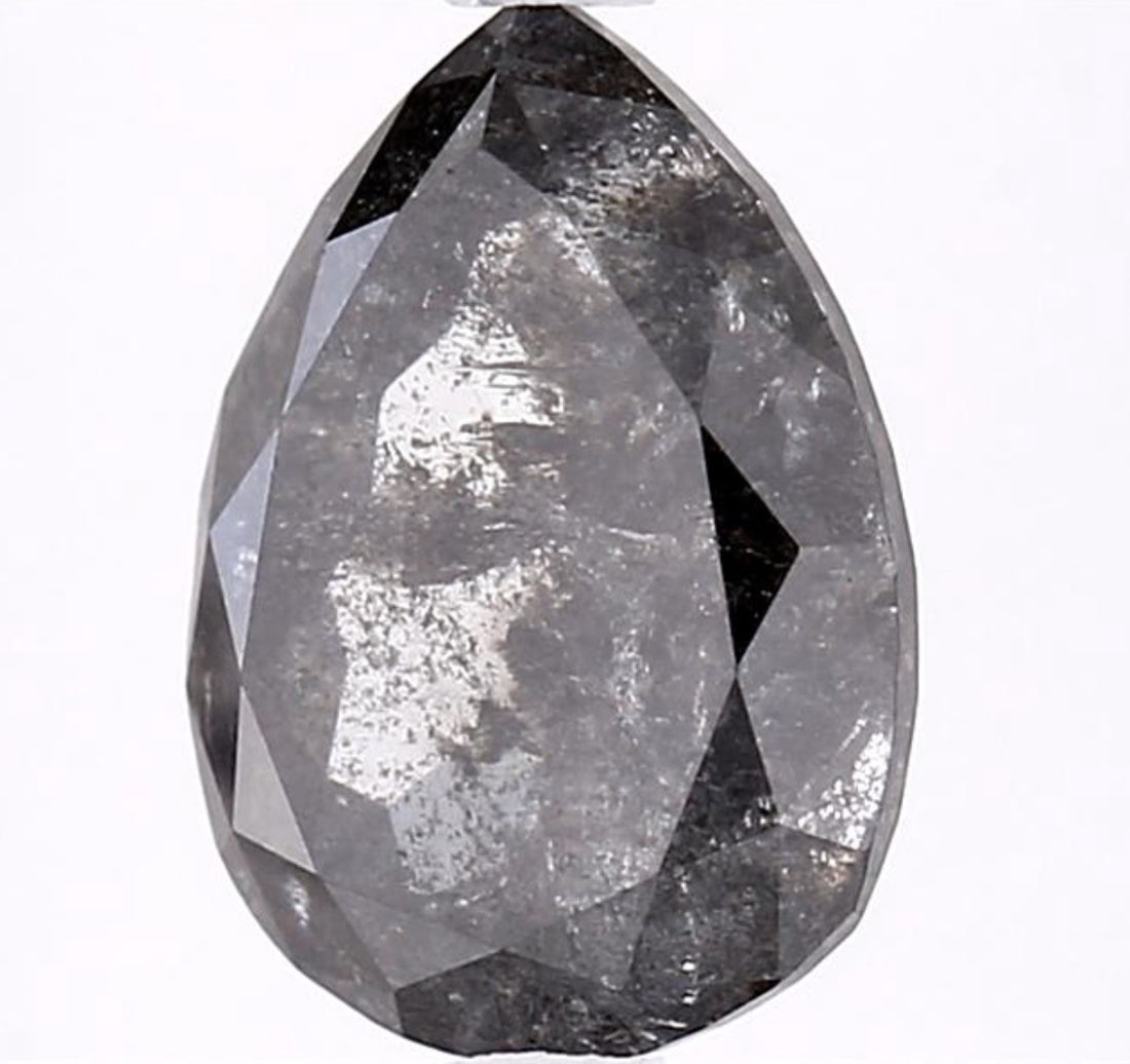 3.23 Carat Salt and Pepper Diamond, Natural Gray Color Pear Loose Diamond for Engagement Ring