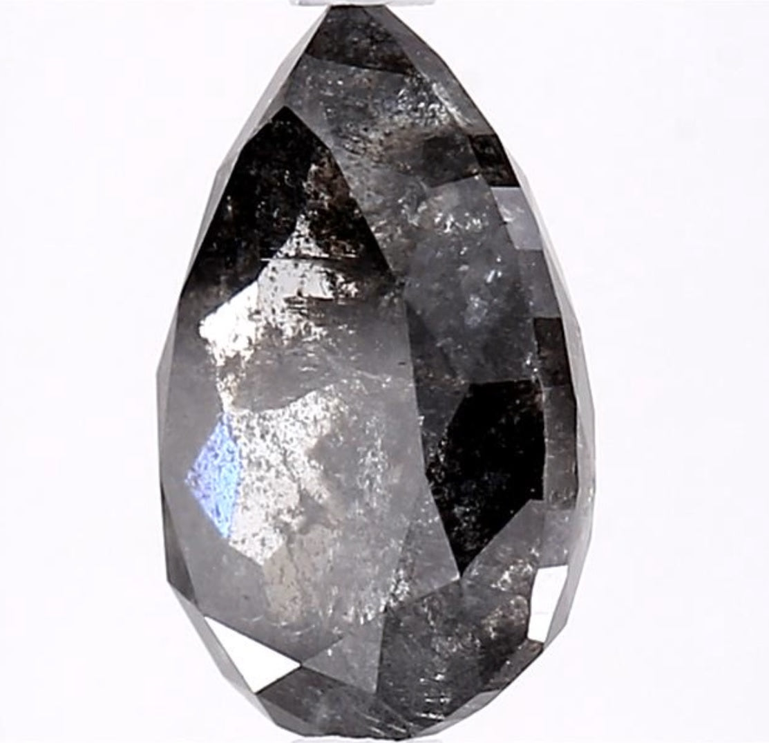 3.23 Carat Salt and Pepper Diamond, Natural Gray Color Pear Loose Diamond for Engagement Ring