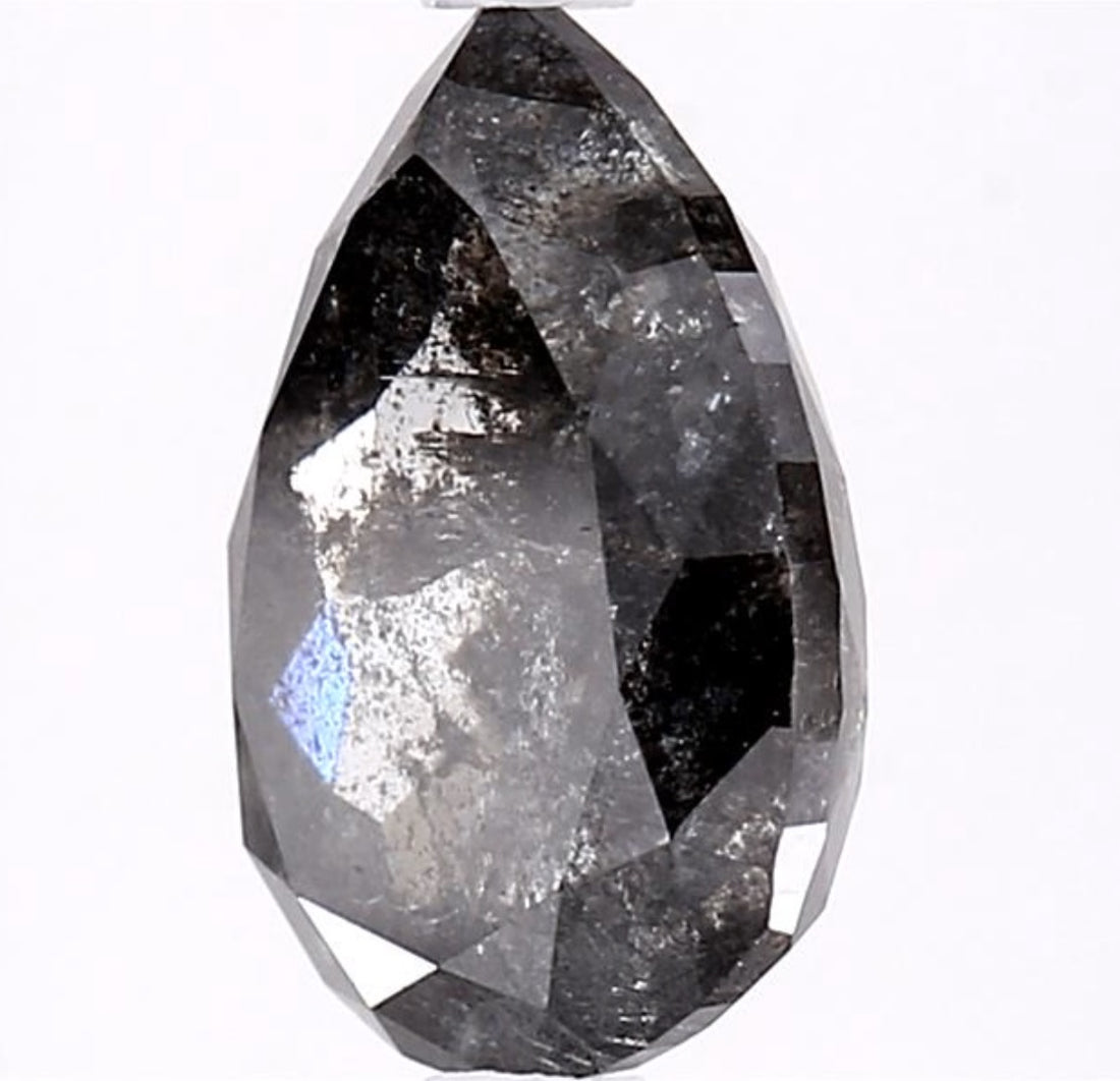 3.23 Carat Salt and Pepper Diamond, Natural Gray Color Pear Loose Diamond for Engagement Ring