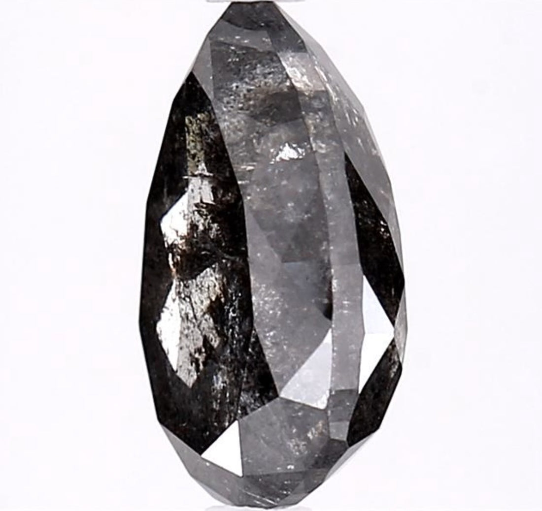 3.23 Carat Salt and Pepper Diamond, Natural Gray Color Pear Loose Diamond for Engagement Ring