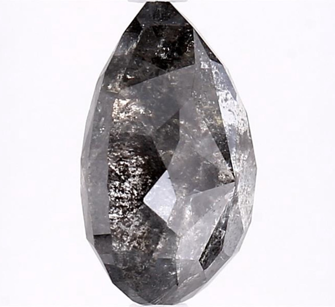 3.23 Carat Salt and Pepper Diamond, Natural Gray Color Pear Loose Diamond for Engagement Ring