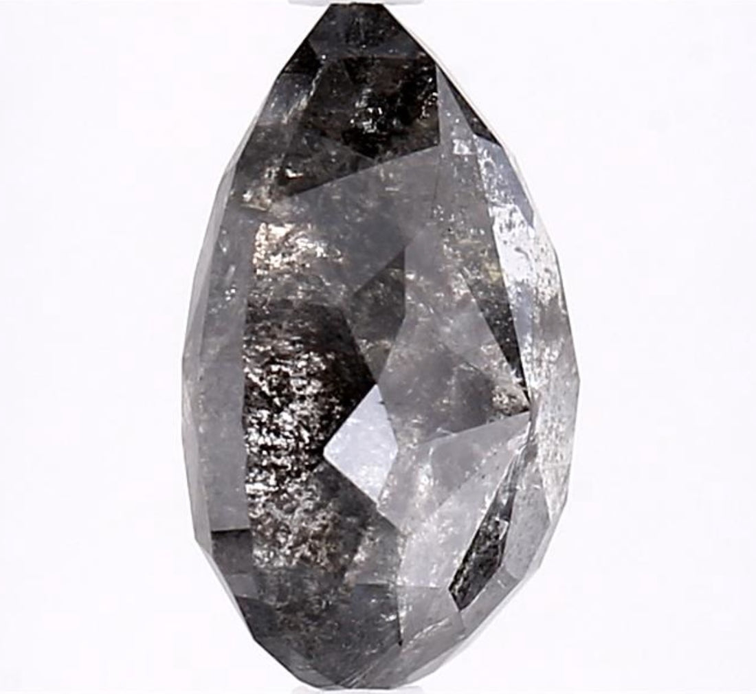 3.23 Carat Salt and Pepper Diamond, Natural Gray Color Pear Loose Diamond for Engagement Ring