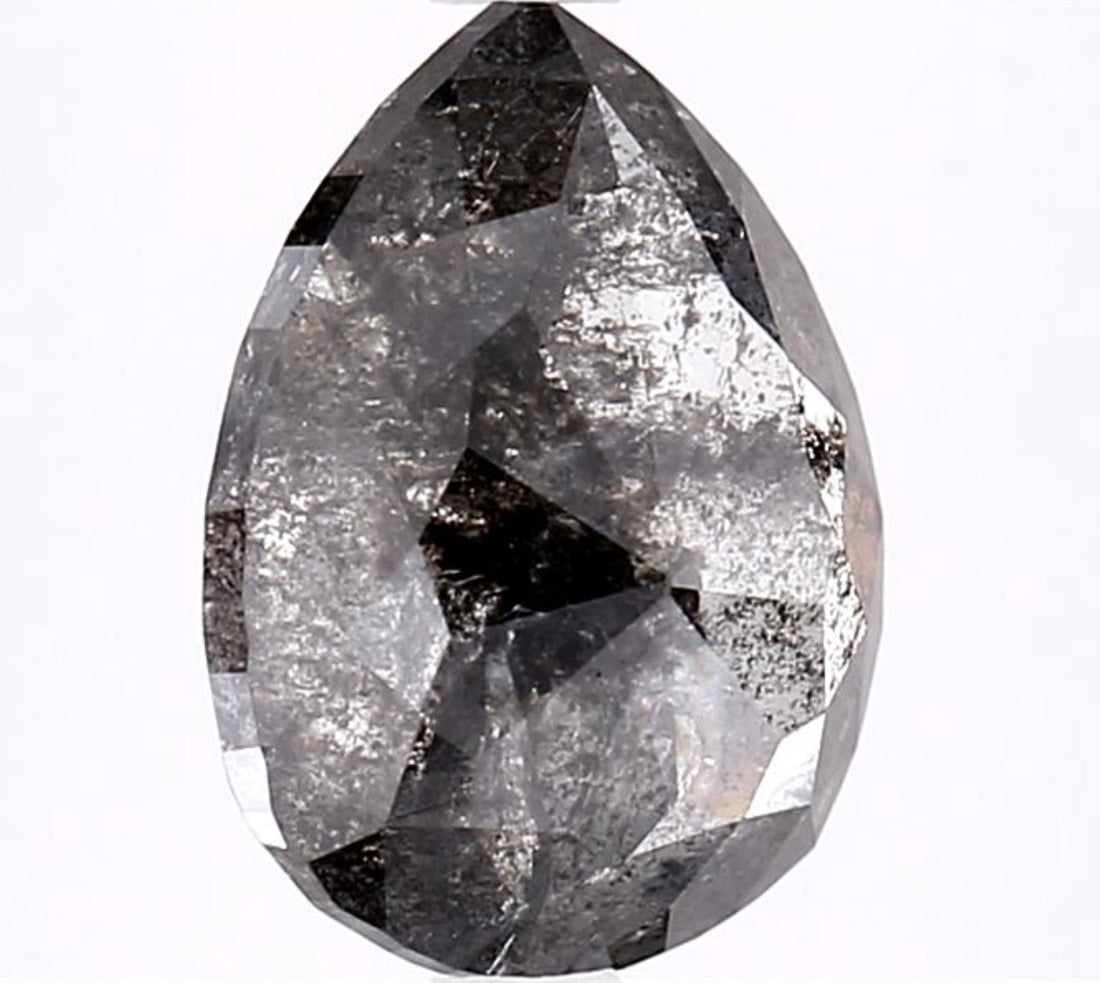 3.23 Carat Salt and Pepper Diamond, Natural Gray Color Pear Loose Diamond for Engagement Ring