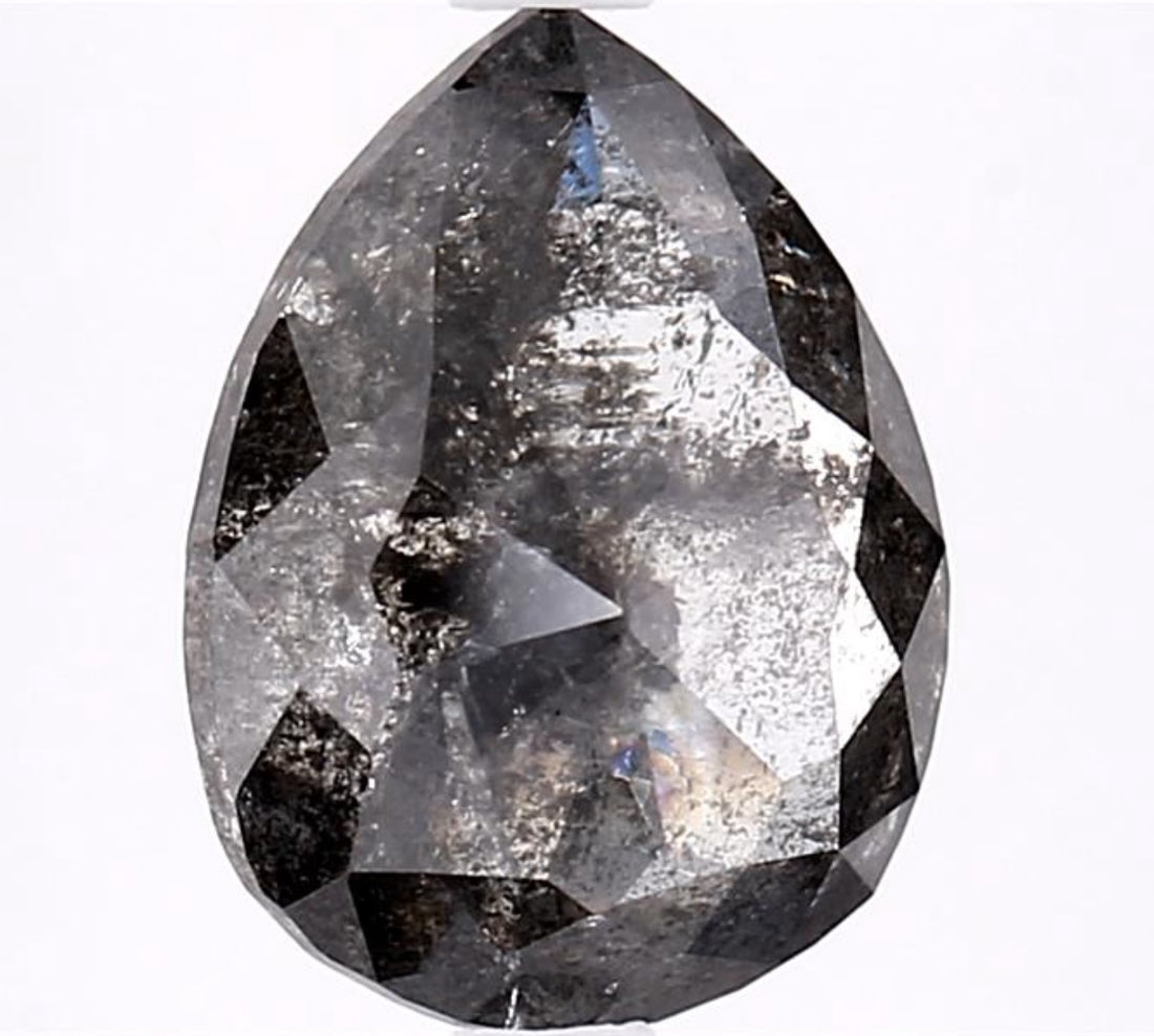 3.23 Carat Salt and Pepper Diamond, Natural Gray Color Pear Loose Diamond for Engagement Ring